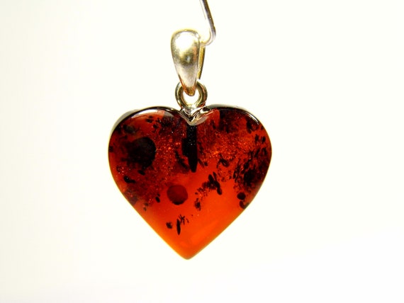 Baltic Amber Heart Pendant Charm 0.71x0.67" Cognac Transparent Brown Stone 5304