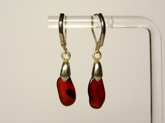 Baltic Amber Dangle Drop Earrings Brown Cognac Cherry Natural Stone Genuine 5955