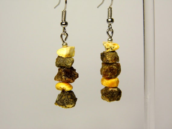 Baltic Amber Dangle Drop Earrings Raw Unpolished Multicolor Natural Stone 6105