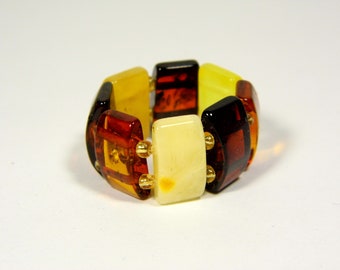 Baltic Amber Ring Size 8,5 Multicolor Yellow Cognac Brown Elastic Stretch A0192