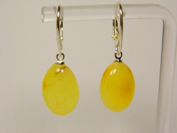 Baltic Amber Dangle Drop Earrings Yellow Women's Natural Genuine Gemstone 4661