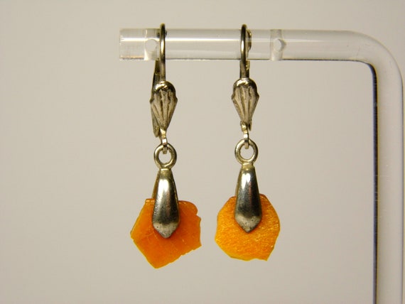 Baltic Amber Dangle Drop Earrings Brown Natural Stone Genuine Gemstone A0222