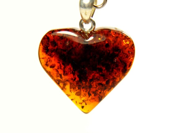 Baltic Amber Heart Pendant Charm 0.83x0.75" Cognac  Brown Natural Gemstone 4778