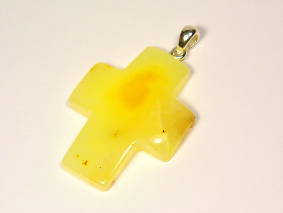 Baltic Amber Cross Pendant Charm Yellow Stone Natural Genuine Gemstone 5218