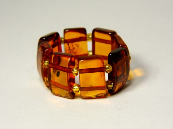 Baltic Amber Ring Size 8 Cognac Transparent Brown Women's Elastic Stretch 5653