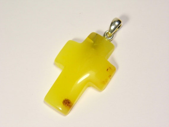 Baltic Amber Cross Pendant Charm Yellow Stone Natural Genuine Gemstone 5219