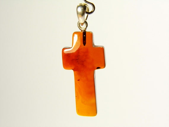 Baltic Amber Cross Pendant Brown Cognac Transparent Stone Natural Gemstone 5217