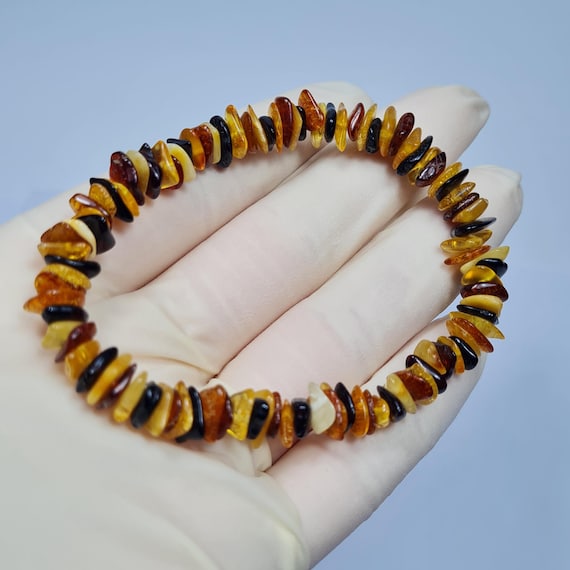 Natural genuine multicolor Baltic Amber stretchable bracelet grams authentic unique women's jewelry A0409