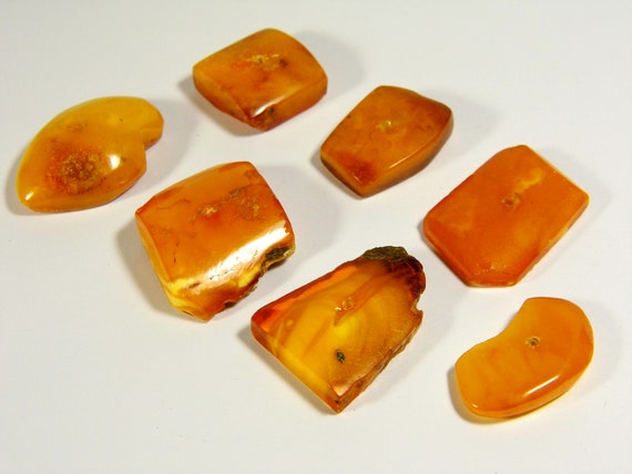 7pcs Vintage Baltic Amber Stones Butterscotch Egg Yolk Yellow Brown Old 5977