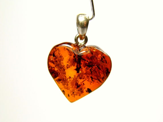 Baltic Amber Heart Pendant Charm 0.67x0.63" Brown Natural Stone Genuine 5315