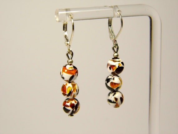 Baltic Amber Mosaic Dangle Drop Earrings Multicolor Natural Stone Genuine 5725