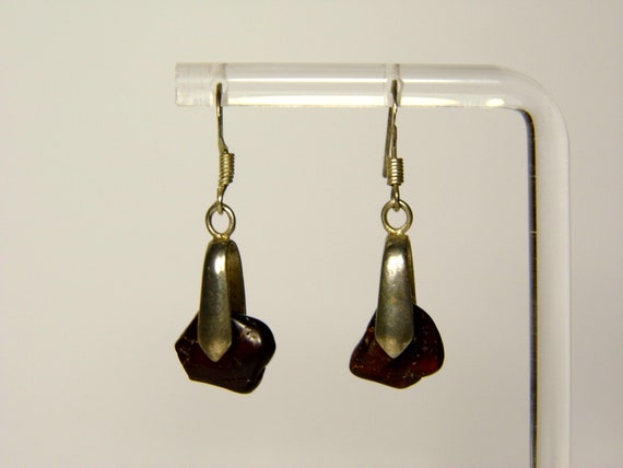 Baltic Amber Dangle Drop Earrings Dark Brown Black Natural Stone Genuine 5959