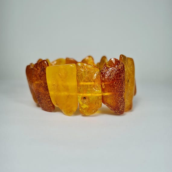 Baltic Amber stones natural genuine unique authentic women's bracelet jewelry brown / honey / transparent 28 grams A0374