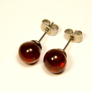 Boucles d&#39;oreilles en ambre de la Baltique, marron cognac, pierre naturelle transparente véritable A0049