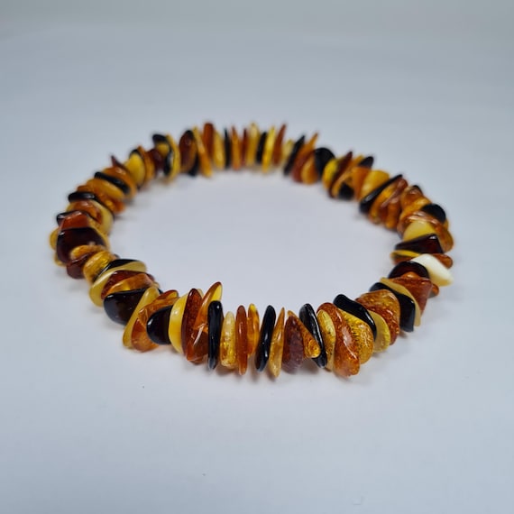 Natural genuine multicolor Baltic Amber stretchable bracelet grams authentic unique women's jewelry A0413
