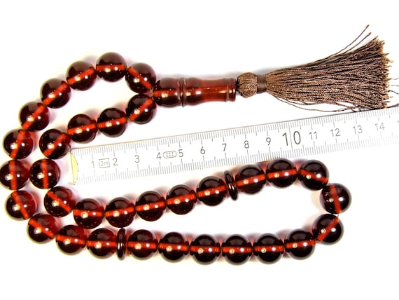 Pressed Baltic Amber Tasbih Islamic Muslim Rosary 33 prayer 14mm beads A0006