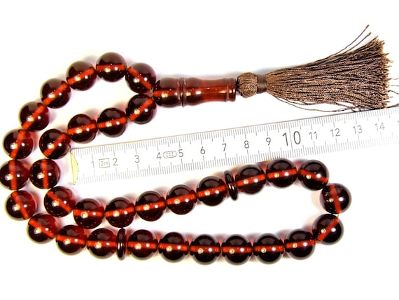 Pressed Baltic Amber Tasbih Islamic Muslim Rosary 33 prayer 14mm beads 3367