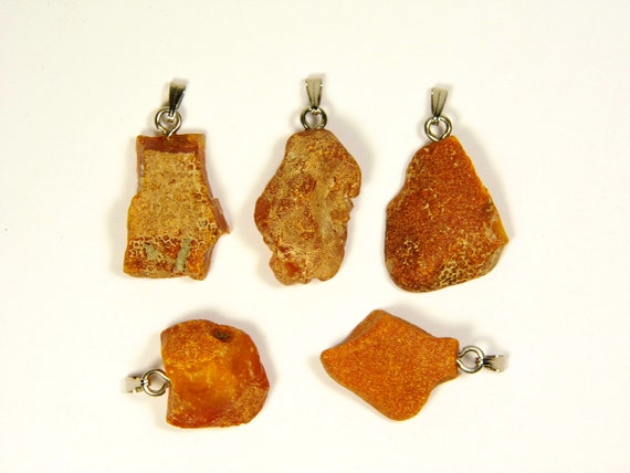 Lot of 5 Baltic Amber Pendants 7.4gr. Brown Women's Raw Natural Gemstone 4452