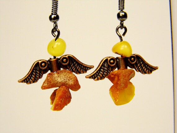 Baltic Amber Angel Dangle Drop Earrings Multicolor Natural Stone Genuine Gemstone A0297