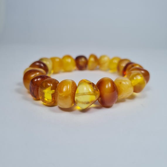 Natural genuine Baltic Amber stretchable bracelet yellow / brown /transparent authentic unique women's jewelry A0379