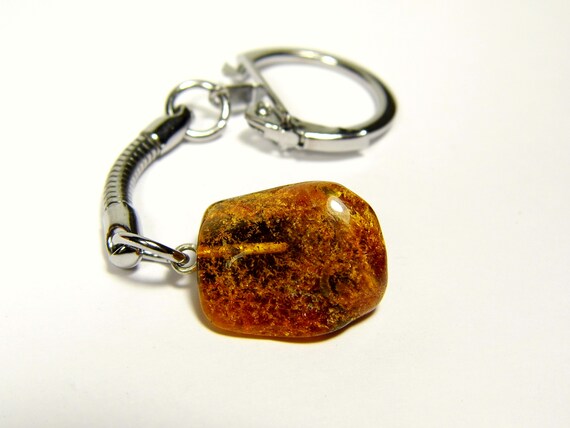 Baltic Amber Keychain Keyring Pendant Charm Souvenir Brown Stone Natural 5339