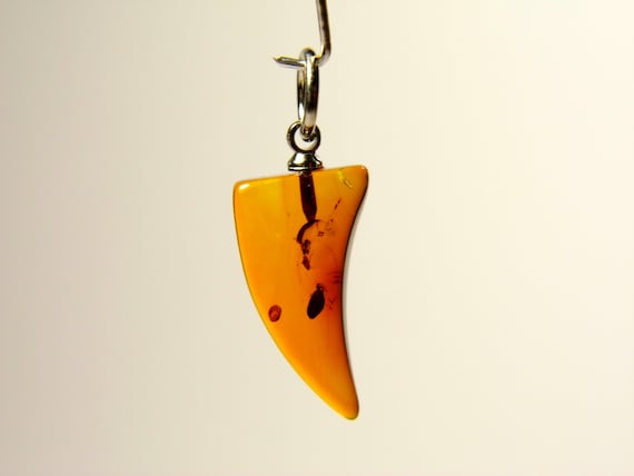 Baltic Amber Canine Fang Pendant Brown Cognac Transparent Natural Gemstone A0130