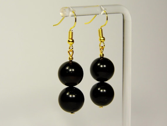 Black Pressed Baltic Amber women's round / ball earrings 012R-11