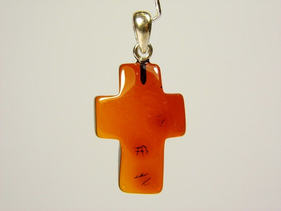 Baltic Amber Cross Pendant Brown Cognac Transparent Stone Natural Gemstone 5248