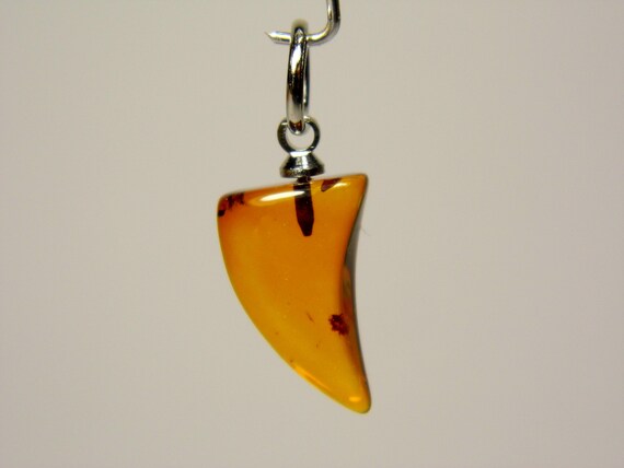 Baltic Amber Canine Fang Pendant Brown Cognac Transparent Natural Gemstone A0148
