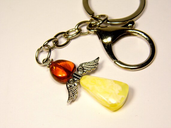 Baltic Amber Angel Keychain Keyring Pendant Multicolor Natural Stone 5171