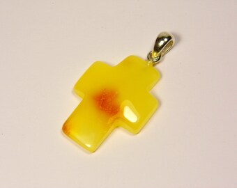 Baltic Amber Cross Pendant Charm Yellow Stone Natural Genuine Gemstone 5221