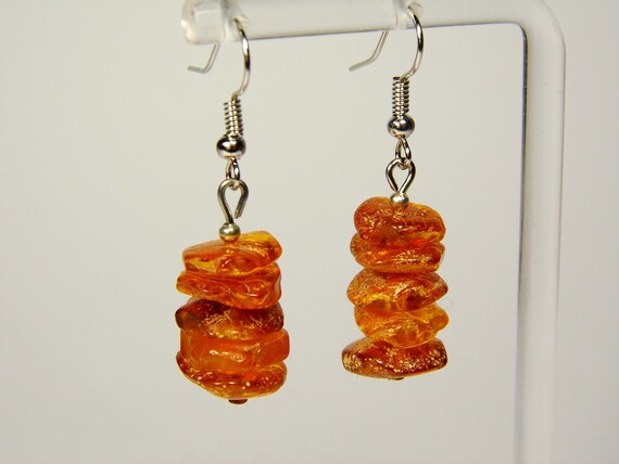 Baltic Amber Dangle Drop Earrings Brown Cognac Natural Stone Genuine 6084