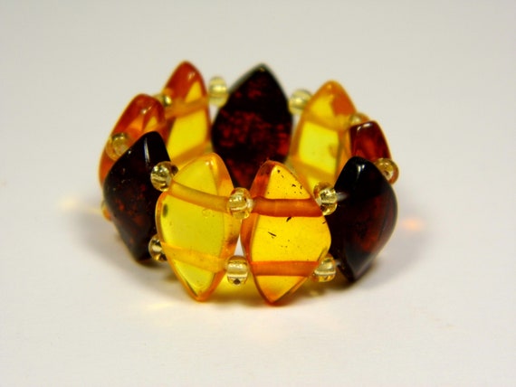 Baltic Amber Ring Size 5.5-6.5 Elastic Stretch Multicolor Stone Natural 4903