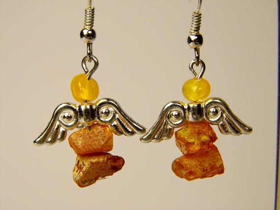 Baltic Amber Angel Dangle Drop Earrings Multicolor Natural Stone Genuine Gemstone A0283