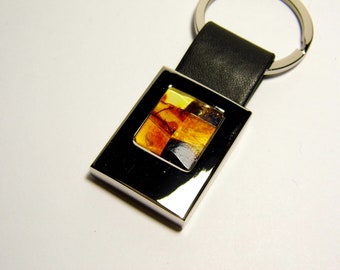 Pendentif porte-clés en métal avec pierre précieuse naturelle souvenir d'ambre de la Baltique 5451