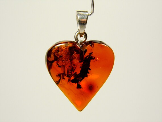 Baltic Amber Heart Pendant Charm 0.79x0.75" Cognac Transparent Brown Stone 5286