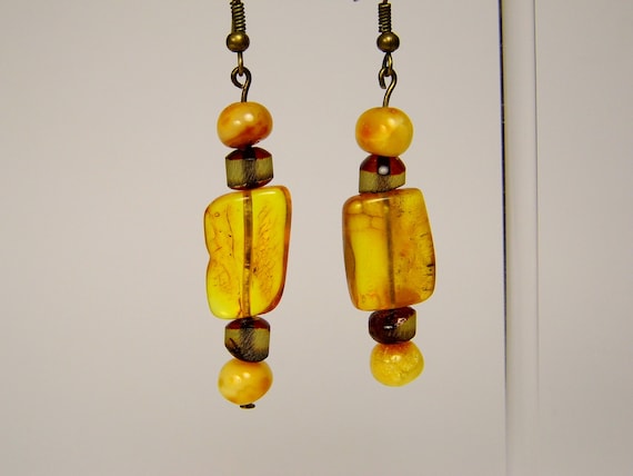 Baltic Amber Dangle Drop Earrings Multicolor Natural Stone Genuine Gemstone A0346