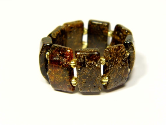 Baltic Amber Ring Size 11.5 Green Brown Black Women's Elastic Stretch 5388