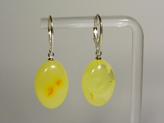 Baltic Amber Dangle Drop Earrings Yellow Women's Natural Genuine Gemstone 4377