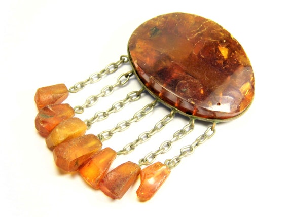 Old natural and pressed Baltic Amber women's brooch retro vintage 3650