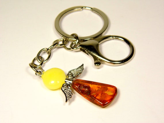 Baltic Amber Angel Keychain Keyring Pendant Multicolor Natural Stone 5168