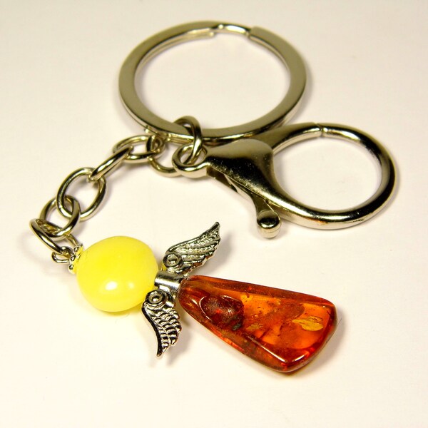 Porte-clés ange ambre de la Baltique, pendentif pierre naturelle multicolore 5168