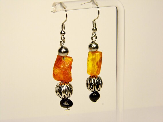 Baltic Amber Dangle Drop Earrings Brown Cognac Natural Stone Genuine Gemstone A0256