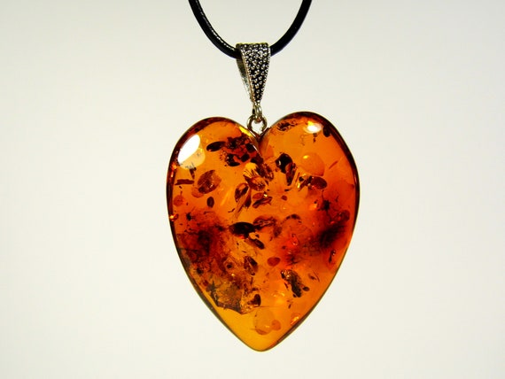 Baltic Amber Heart Pendant Big Massive 16gr. Cognac Transparent 5196