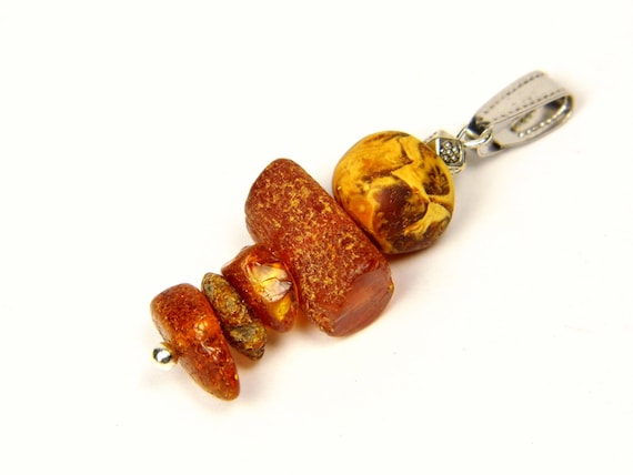 Baltic Amber Pendant Charm Brown Yellow Multicolor Natural Stone Genuine Gemstone A0311