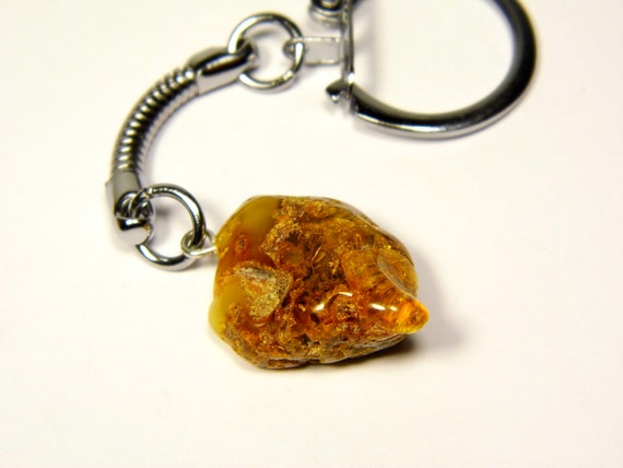 Baltic Amber Keychain Keyring Pendant Charm Souvenir Brown Stone Natural 5332