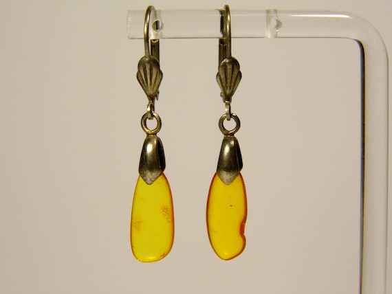 Baltic Amber Dangle Drop Earrings Brown Cognac Transparent Natural Stone 5931