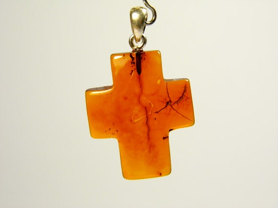 Baltic Amber Cross Pendant Brown Cognac Transparent Stone Natural Gemstone 5213