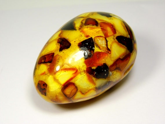 Baltic Amber Egg Shape 2.4 x 1.6" Souvenir Multicolor Gemstone Mosaic A0081