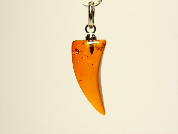 Baltic Amber Canine Fang Pendant Brown Cognac Transparent Natural Gemstone A0147